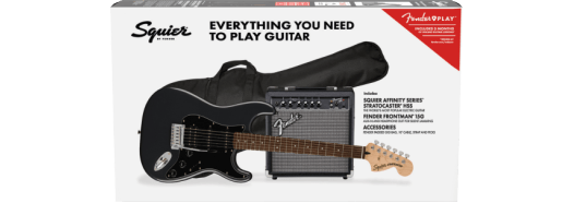 Squier Affinity Series Stratocaster HSS Pack, diapasón de laurel, acabado Charcoal Frost Metallic, funda de transporte, 15G - 120 V