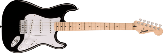 Squier Sonic Stratocaster, diapasón de arce, golpeador blanco, negro