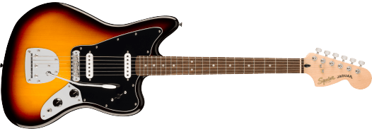 Squier Affinity Series Jaguar, diapasón de laurel, golpeador negro, Sunburst de 3 colores