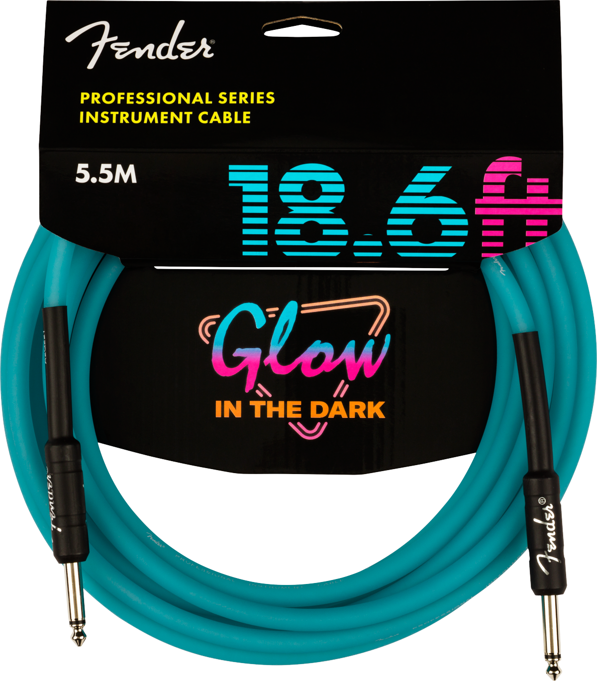 Fender Professional Series Glow in the Dark Instrument Cable, 18.6 ft, Blue
