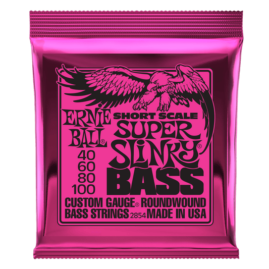 Cuerdas para bajo eléctrico Ernie Ball P02854 Super Slinky de níquel, escala corta, calibre 40-100