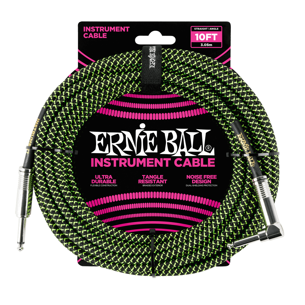 Ernie Ball P06077 Braided Instrument Cable - 10 foot, Black/Green