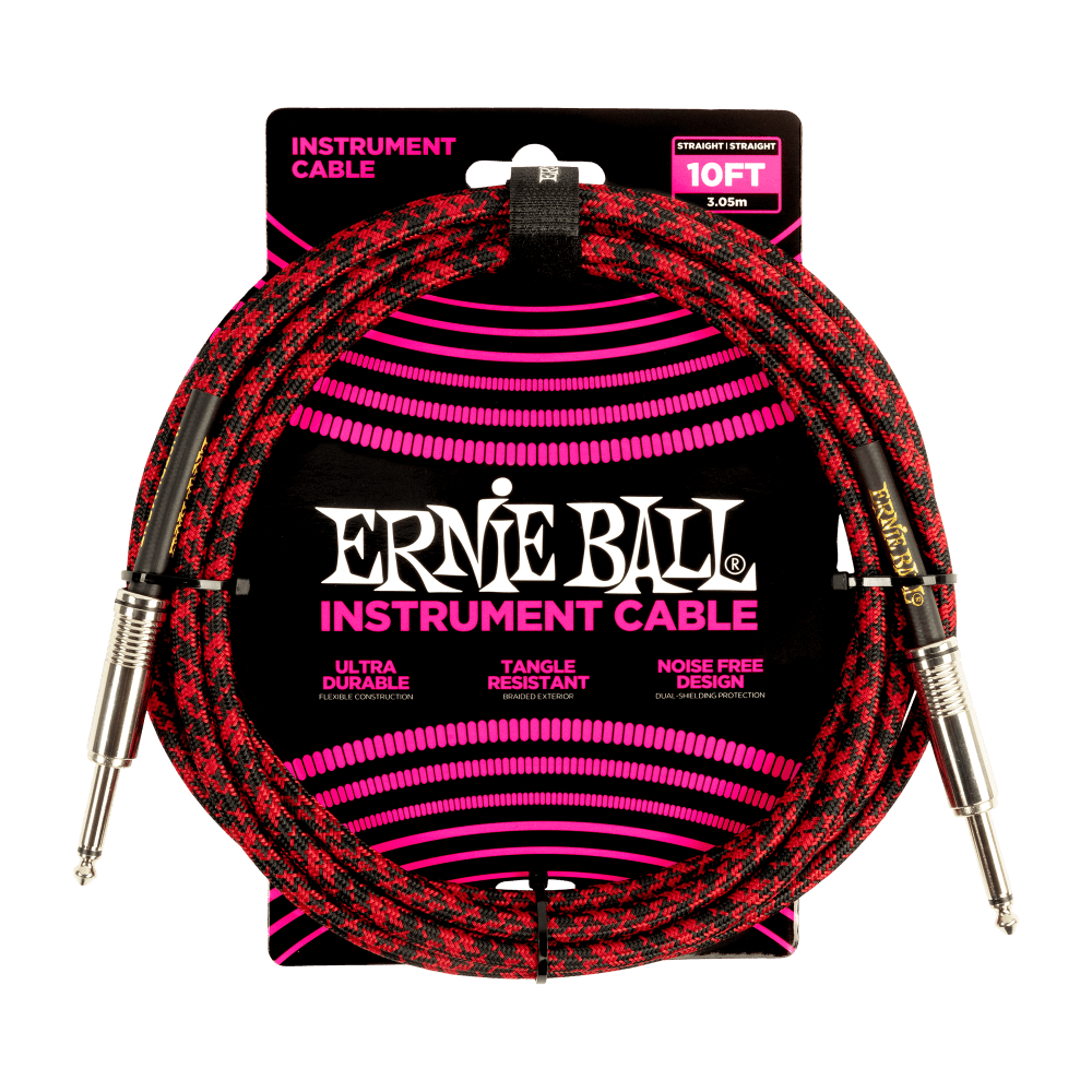 Ernie Ball P06394 Braided Instrument Cable - 10 foot, Red/Black