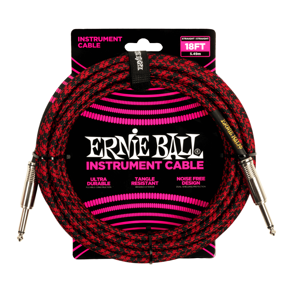Ernie Ball P06396 Braided Instrument Cable - Straight/Straight 18ft - Red/Black