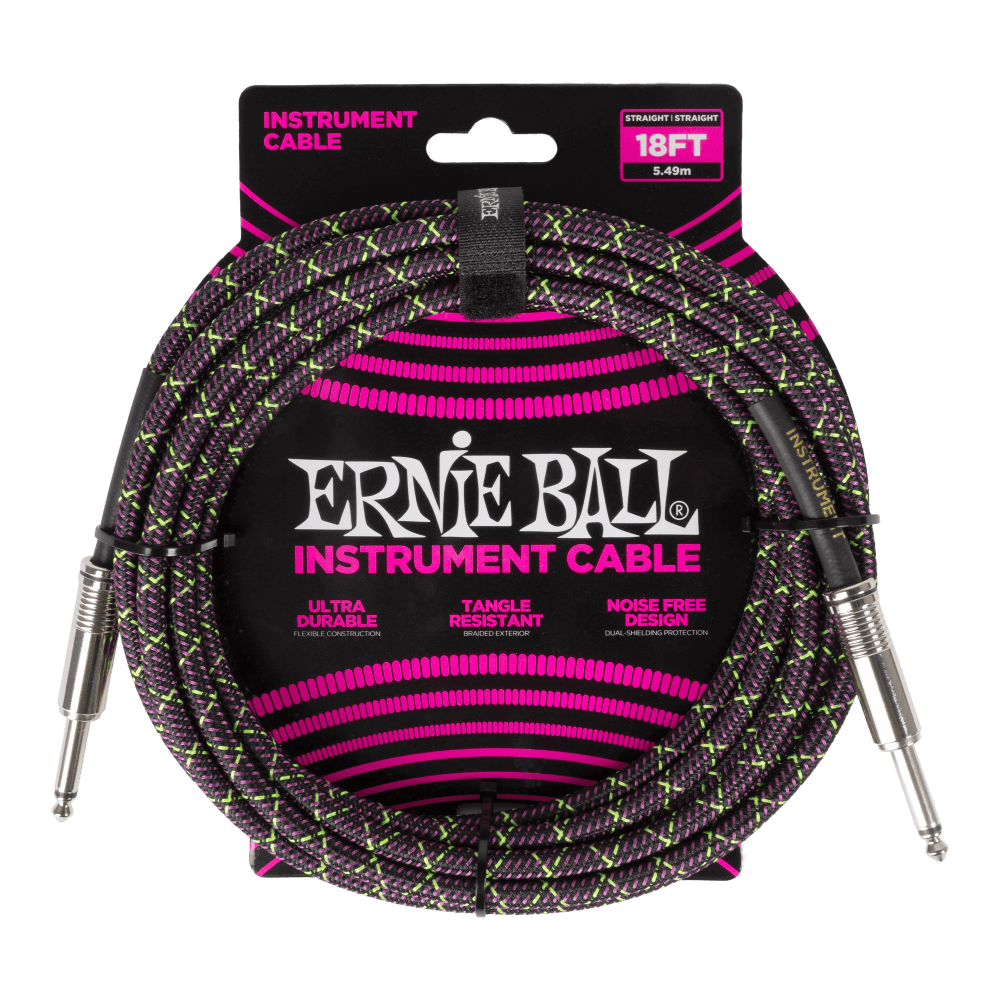 Ernie Ball P06431 Braided Instrument Cable - Straight/Straight 18ft - Purple Python