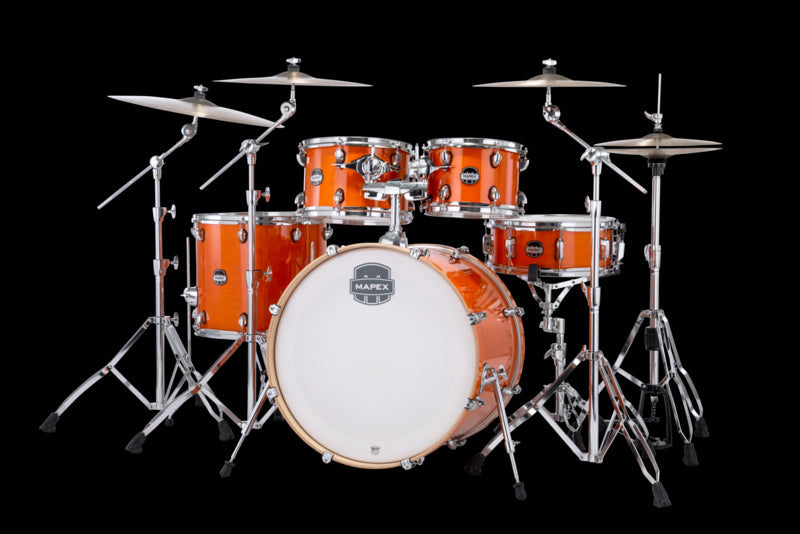 Conjunto de 5 cascos para tambor de rock Mapex Mars Maple Series, color ámbar brillante, MM529SFOG