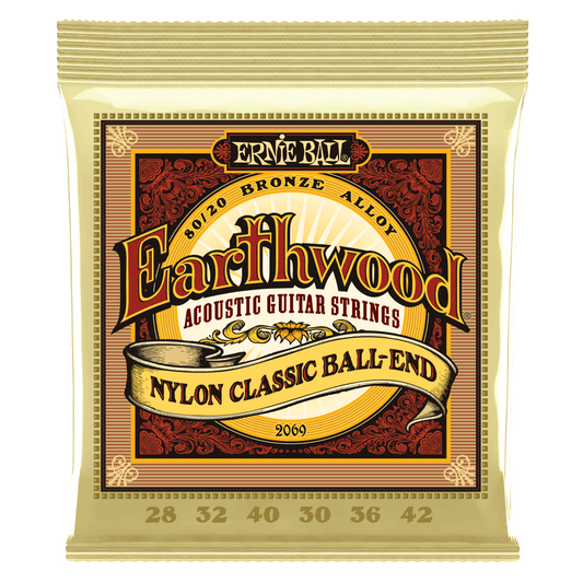 Ernie Ball Earthwood 80/20 Bronze Folk Nylon Classic Ball-end Guitar Strings - .028-.042 P02069