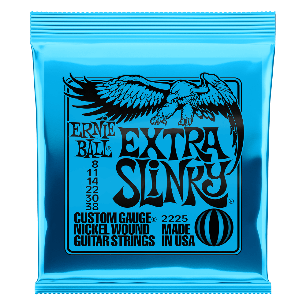 Cuerdas para guitarra eléctrica Ernie Ball Extra Slinky de níquel, calibre 8-38
