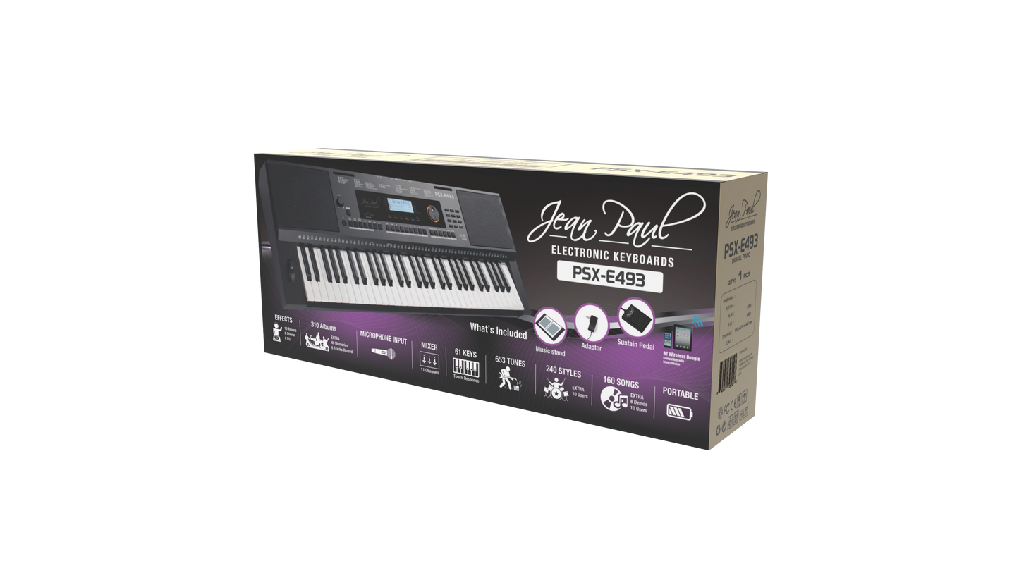 Teclado portátil Jean Paul PSX-E493 con adaptador/Bluetooth/soporte incluido