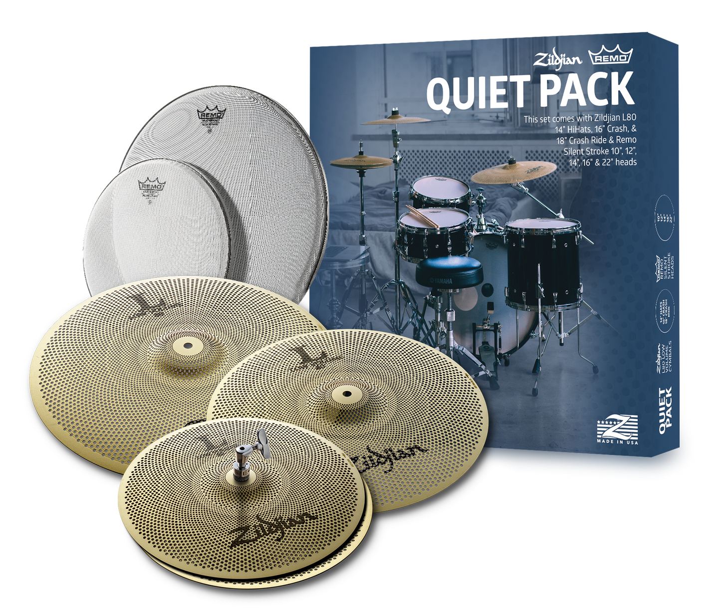 Zildjian LV468RH L80 Low Volume Pack LV468 w/ Remo SilentStroke Heads