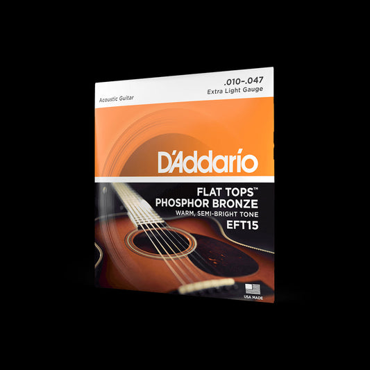 D'Addario EFT15 Flat Tops Phosphor Bronze Acoustic Guitar Strings - .010-.047 Extra Light