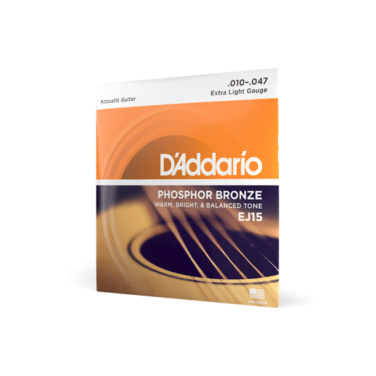 D'addario EJ15 10-47 Extra Light, Phosphor Bronze Acoustic Guitar Strings EJ15