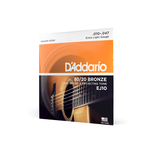 D'Addario EJ10 10-47 Extra Light, 80/20 Bronze Acoustic Guitar Strings