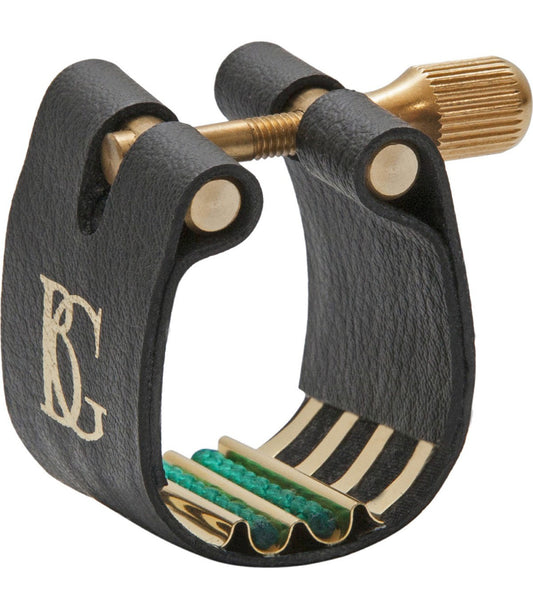 Abrazadera BG L13SR Super Revelation para saxofón tenor - Tela negra con placa de metal dorada