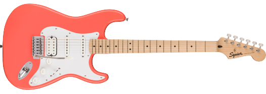 Squier Sonic Stratocaster HSS, Maple Fingerboard, White Pickguard, Tahitian Coral