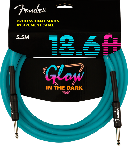 Fender 0990818108 Professional Series Glow in the Dark Blue Instrument Cable - 18.6 Feet