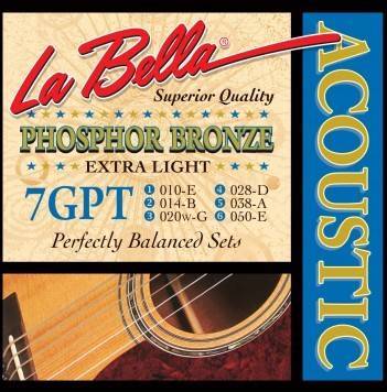 La Bella 7GPT Phosphor Bronze Guitar Strings - Extra Light 10-50