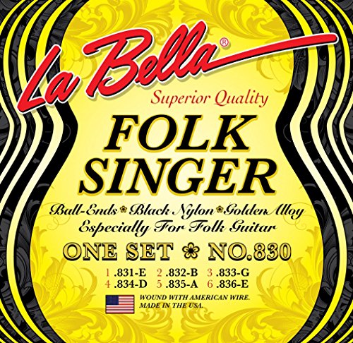 La Bella 830 Folksinger - Black Nylon, Golden Alloy