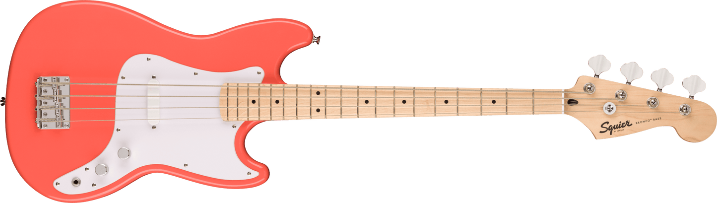 Squier Sonic Bronco Bass, Maple Fingerboard, White Pickguard, Tahitian Coral