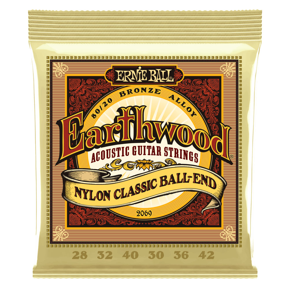 Ernie Ball EARTHWOOD 80/20 BRONZE NYLON BALL END FOLK/CLASSICAL GUITAR STRINGS - CLEAR & GOLD