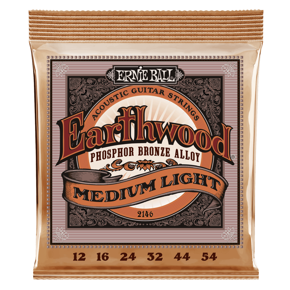 Ernie Ball 2146 Earthwood Phosphor Bronze Acoustic Guitar Strings - .012-.054 Medium Light