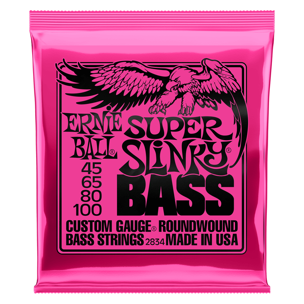 Ernie Ball 2834 Super Slinky Nickel Wound Electric Bass Guitar Strings - .045-.100 P02834