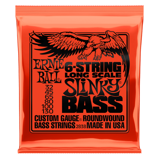 Ernie Ball 2838 Slinky Nickel Wound Electric Bass Guitar Strings - .032-.130 Long Scale 6-string