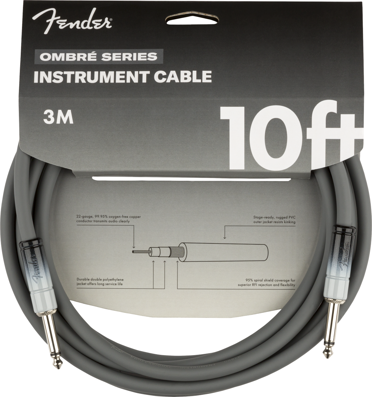 AUDIOINCLINED Fender Ombré 10-foot instrument cable in Silver Smoke with straight-to-straight connectors