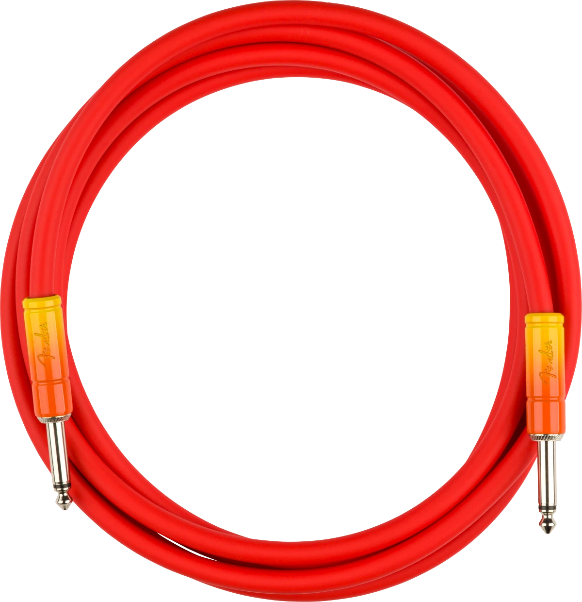 AUDIOINCLINED Fender Ombré Series 10ft instrument cable in a vibrant red-to-orange gradient with durable PVC jacket.