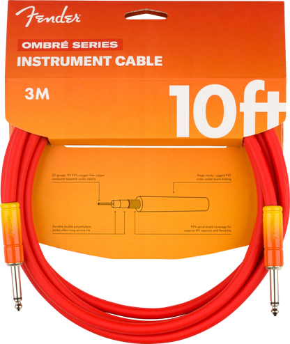 AUDIOINCLINED Fender Ombré Series 10ft instrument cable with a red-to-orange gradient finish and durable PVC jacket.