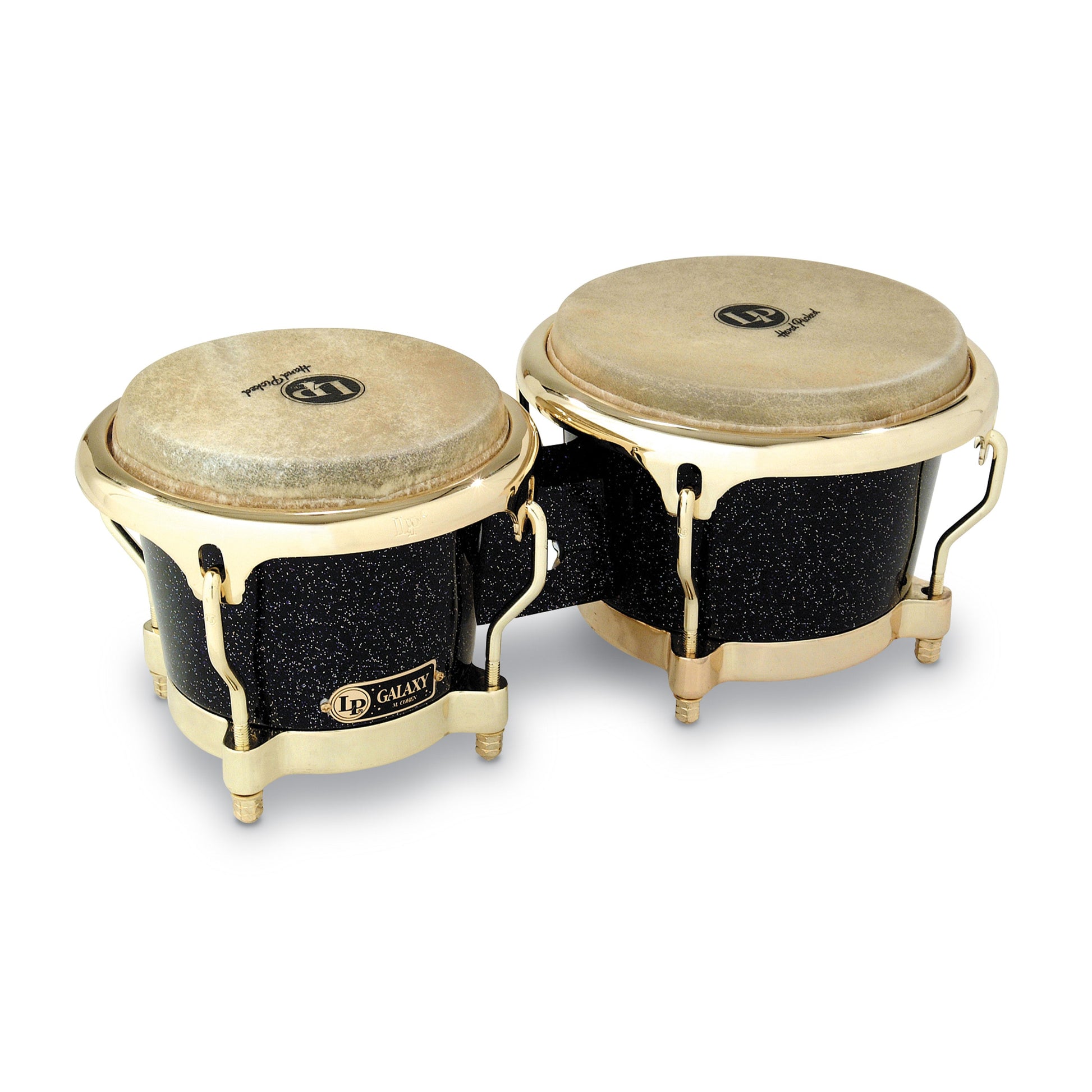AUDIOINCLINED Latin Percussion Galaxy series bongos with black sparkle ash shells and gold-tone hardware