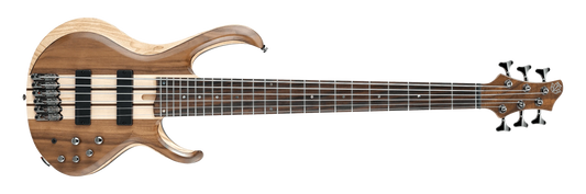 AUDIOINCLINED Ibanez BTB746 6-string bass guitar with natural low gloss ash body and walnut purpleheart neck