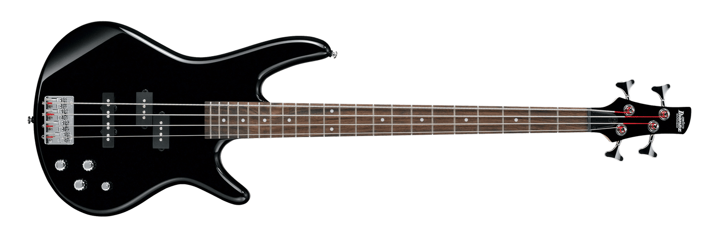AUDIOINCLINED Ibanez Gio GSR200 four-string electric bass guitar in high-gloss black with chrome hardware
