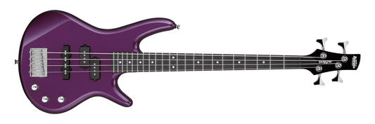 AUDIOINCLINED Ibanez miKro GSRM20 short-scale bass guitar in metallic purple with P/J pickups and maple neck.