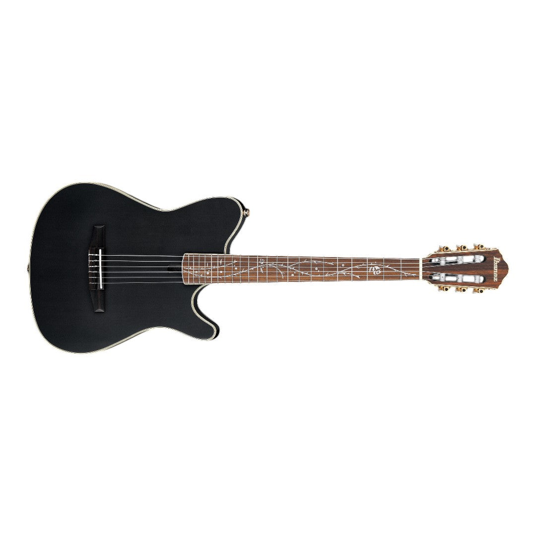 AUDIOINCLINED Ibanez TOD10N Tim Henson signature nylon acoustic-electric guitar in transparent black flat with vine inlay
