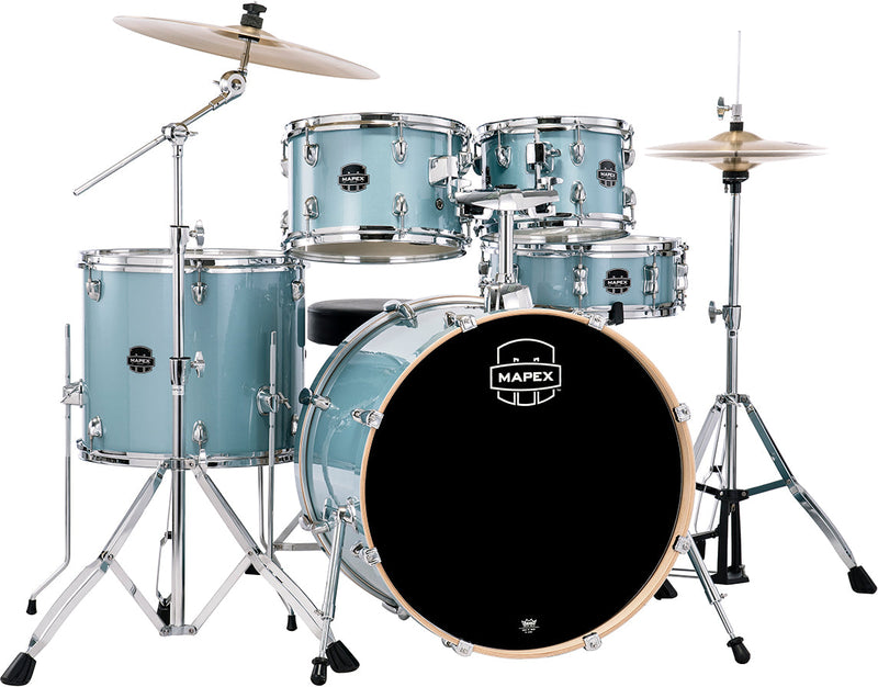 Mapex Venus 5-Piece Rock Drum Set, Aqua Blue Sparkle