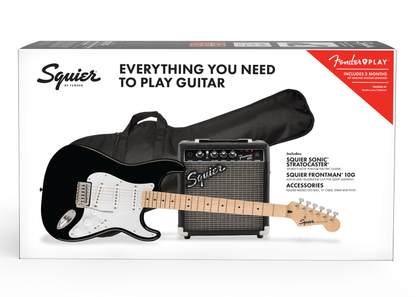 Pack Squier Sonic Stratocaster, diapasón de arce, Sunburst bicolor, funda de transporte, 10 unidades, 120 V 