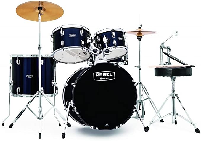 Mapex RB5044FTCYB Rebel 5-Piece Drum Set with Hardware, Cymbals and 22" Bass Drum - Royal Blue