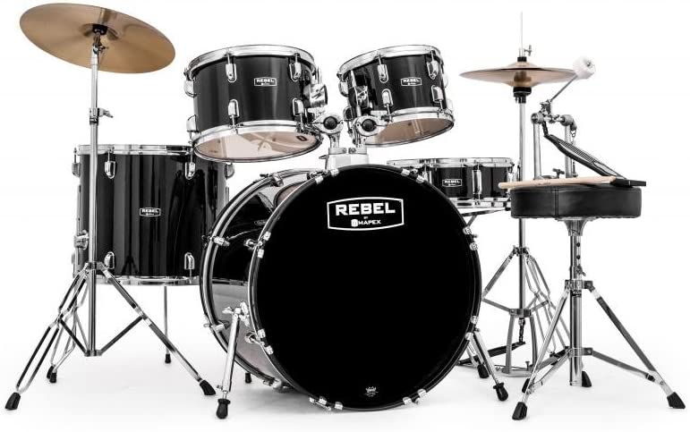 Mapex RB5294FTCDK Rebel 5-Piece Drum Set with Hardware, Cymbals and 22" Bass Drum - Black