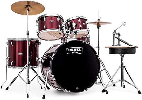 Mapex RB5294FTCDR Rebel 5-Piece Drum Set with Hardware, Cymbals and 22" Bass Drum - Dark Red