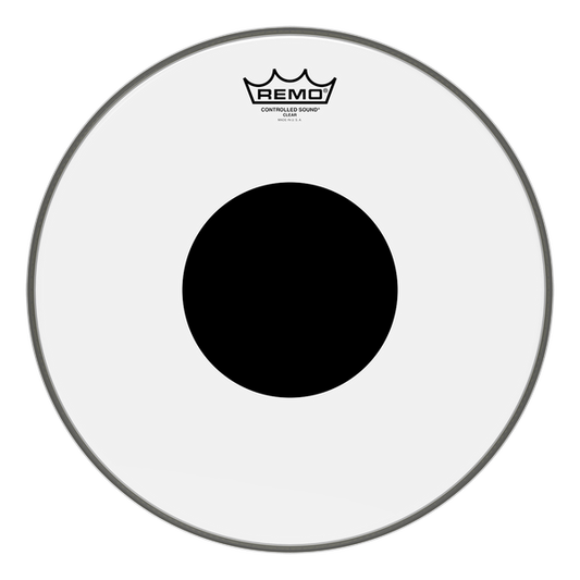 Batería REMO, CONTROLLED SOUND®, transparente, 14" de diámetro, punto negro™ en la parte superior 
