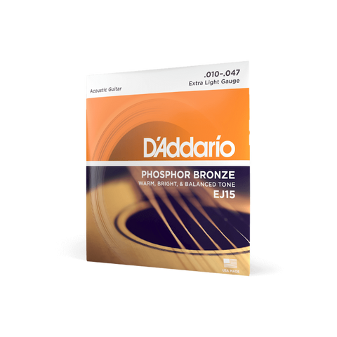 D'addario EJ15 10-47 Extra Light, Phosphor Bronze Acoustic Guitar Strings EJ15