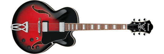 Guitarra eléctrica Ibanez Artcore AF75 de cuerpo hueco - Sunburst rojo transparente