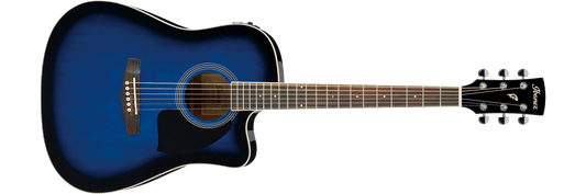 Ibanez PF15ECEBS Dreadnought Acoustic-Electric Guitar - Transparent Blue Sunburst High Gloss