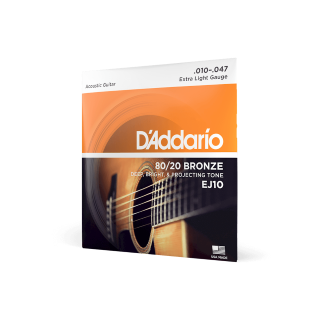 D'Addario EJ10 10-47 Extra Light, 80/20 Bronze Acoustic Guitar Strings 3-Pack